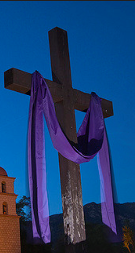 Lenten cross draped in purple