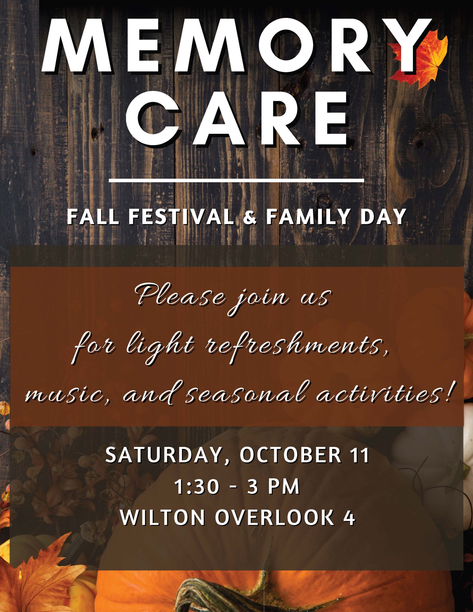 Memory Care Family Fall Fest Oct 11