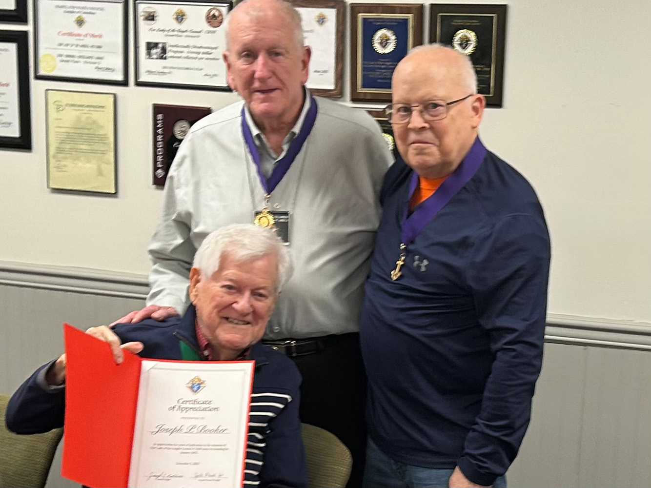 Certificate of Appreciation given at December Knights of Columbus meeting