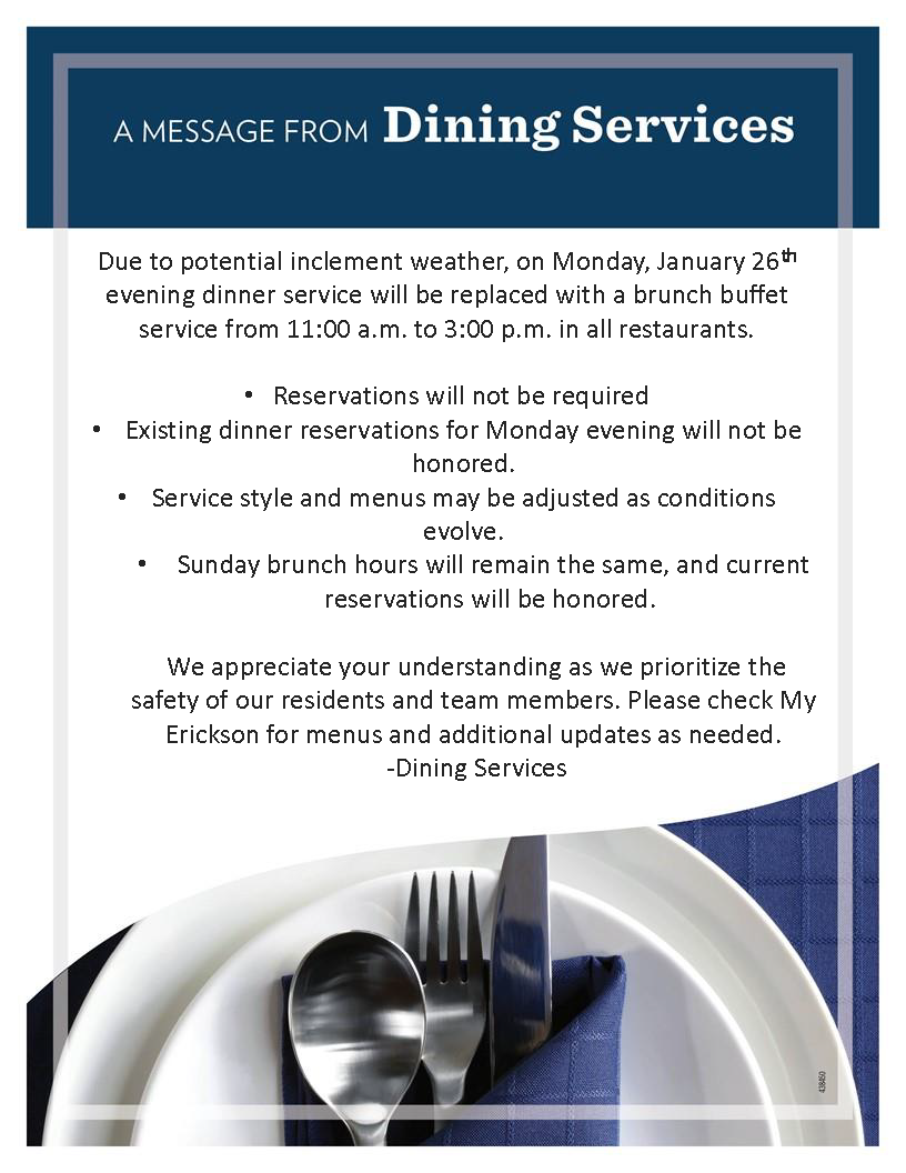 Dining Hours change for 1-26
